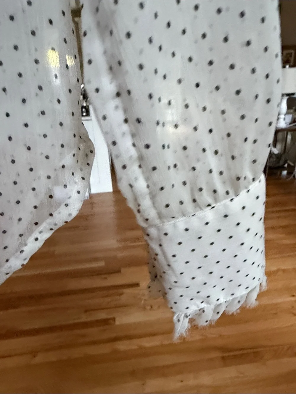 Free People White Polka Dot Ruffle Button-Down sheer Shirt